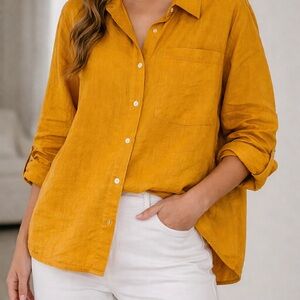 Magaschoni Linen Golden Button-Down Shirt